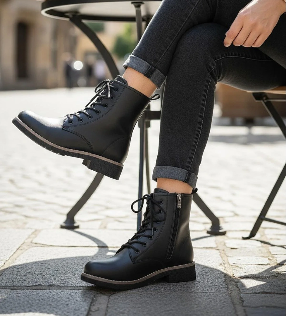 4659 Kadın Bot Ayakkabı Kaymaz Taban Fermuarlı Bağcıklı Günlük Kadın Bot