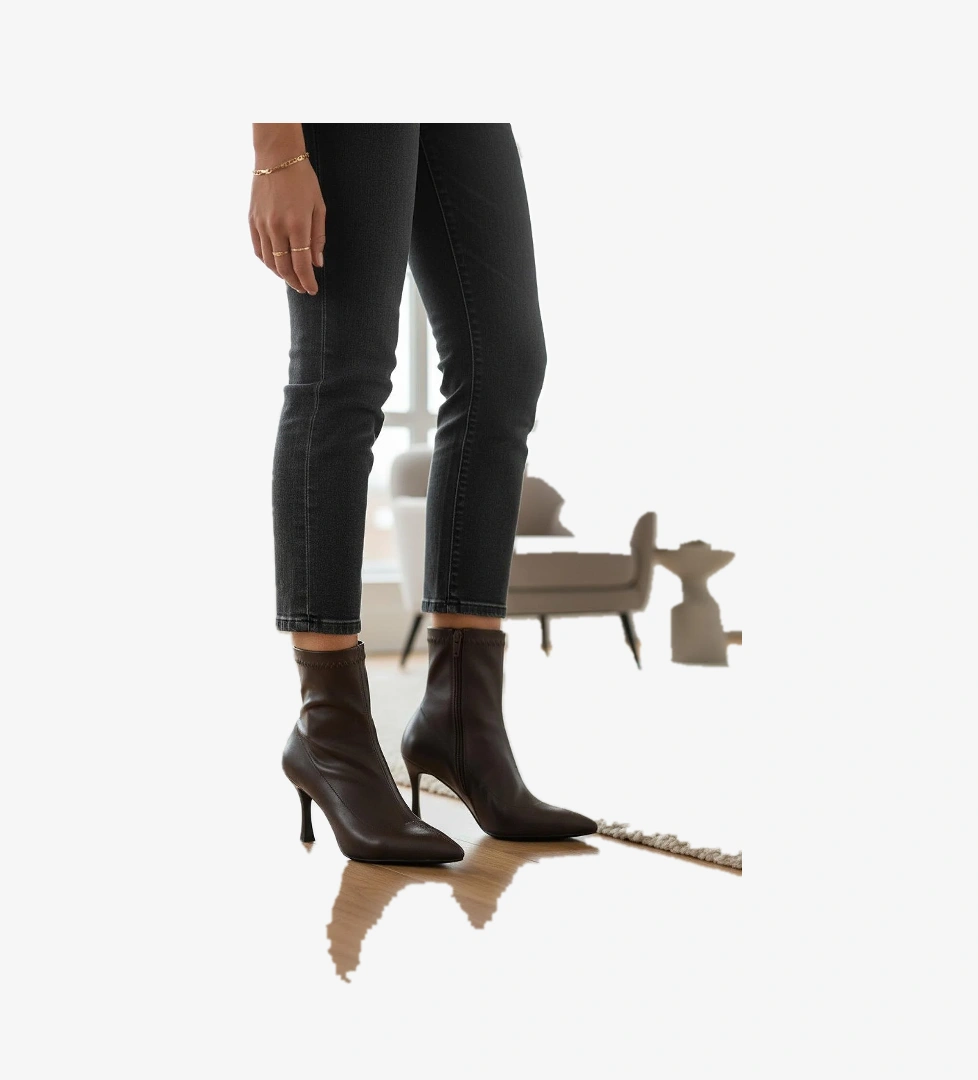 564FD Günlük Fermuarlı Kadın Topuklu Bot Ayakkabı İnce Topuk Klasik Topuklu Bot - Görsel 1