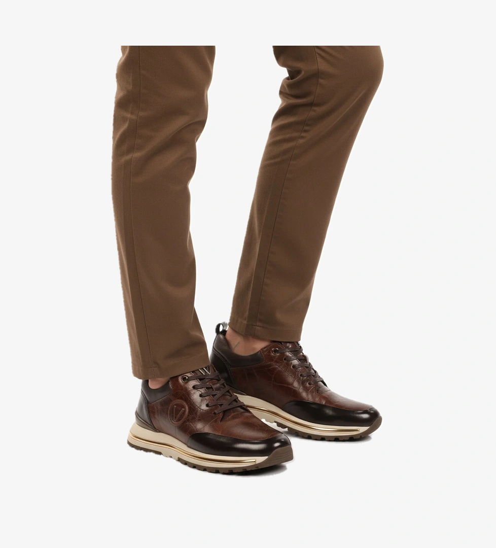 Kahve Hakiki Deri Bağcıklı Erkek Sneaker M112 M - Görsel 1