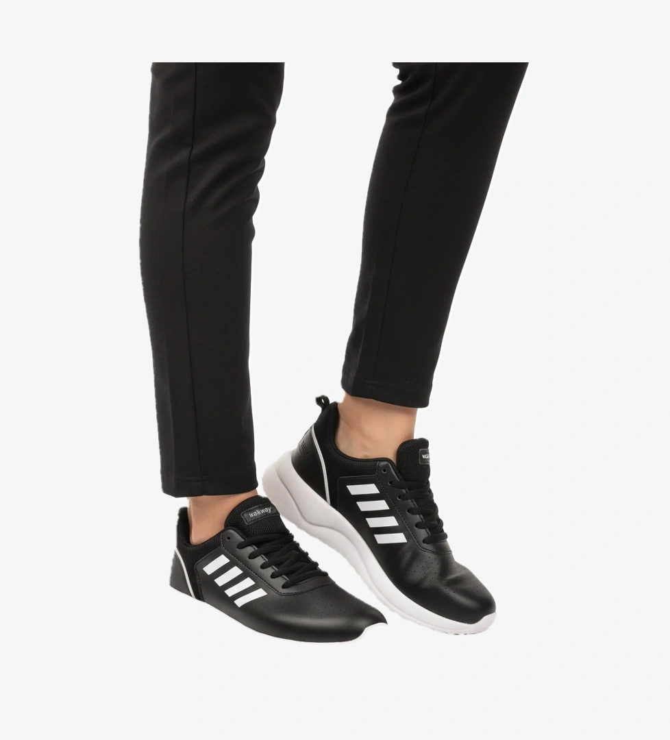 Siyah Beyaz Bağcıklı Hafif Esnek Unisex Spor Ayakkabı Nereus G