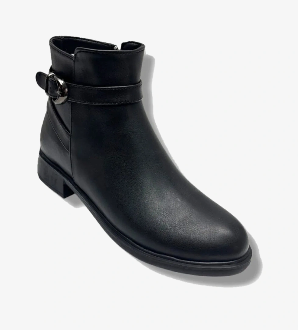 5000-26 Anatomik Cilt Deri Tokalı Fermıuarlı Kadın Bot