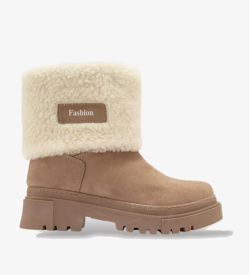 Liger Kalın Taban Süet Kürklü Kadın Bot Bej Si̇yah model görseli