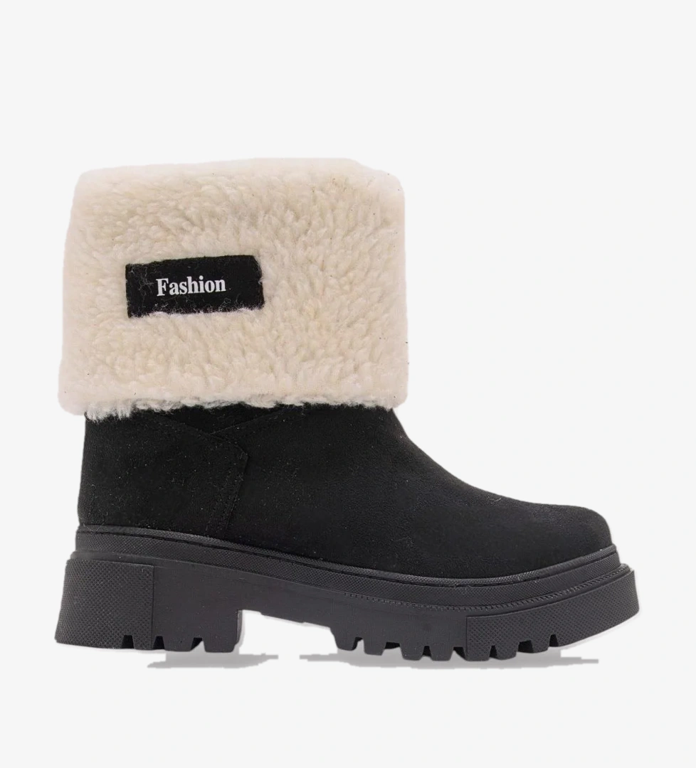 Kalın Taban Süet Kürklü Kadın Bot SİYAH
