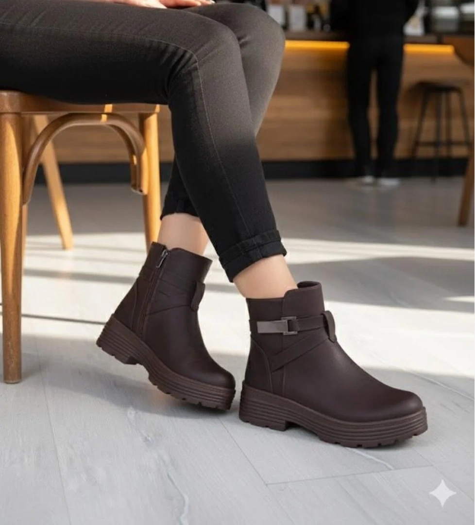 1186 Rahat Sıcak Astar Kaymaz Taban Fermuarlı Kadın Bot - Görsel 1