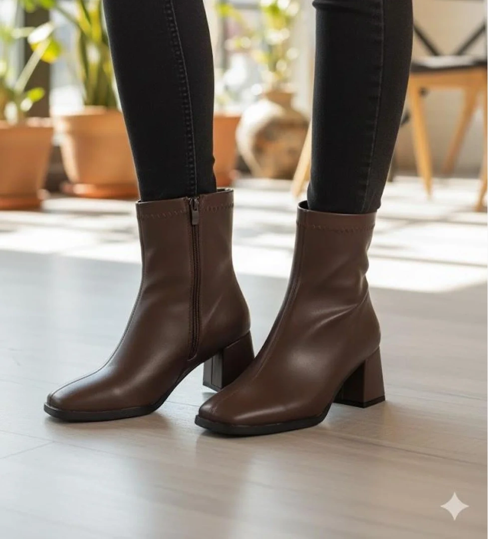 1195 Uraz Rahat 6 Cm Kalın Topuk Yüksekliği Kut Burun Kadın Bot