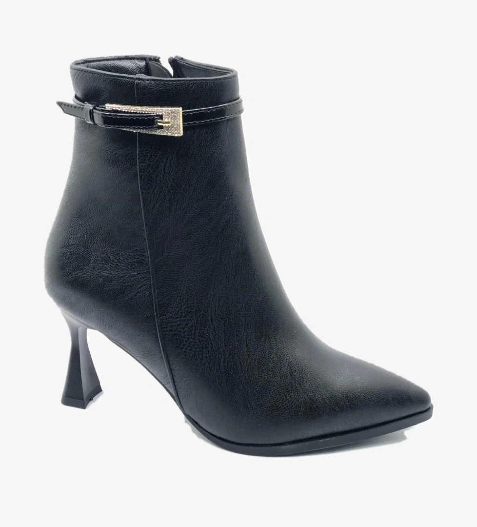 Yanı İnce Taş Tokalı Klasik Sivri Burun Topuklu Kadın Bot - Görsel 1