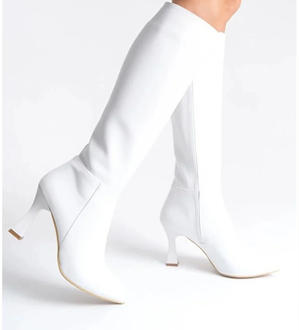 Diz Altı Topuklu Sivri Burun Kadın Çizme