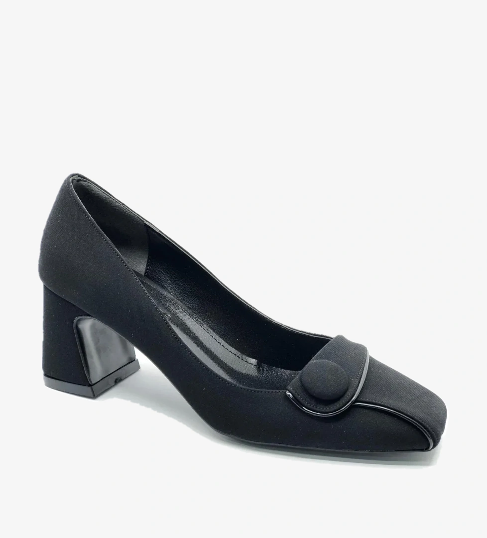 Düğme Detaylı Küt Burun Topuklu Kadın Ayakkabı - Görsel 1