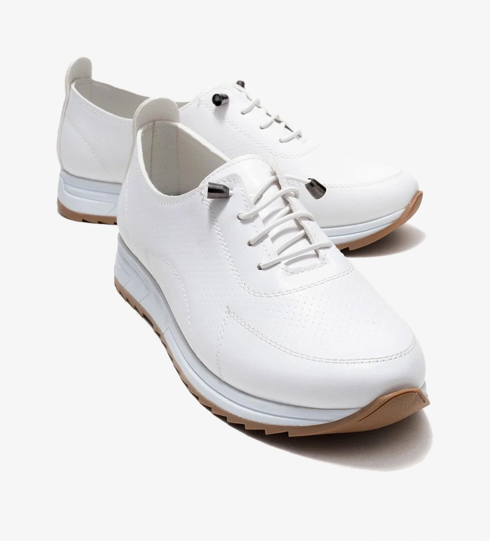 Kum Baskılı Yumuşak Tabanlı Kadın Ayakkabı BEYAZ CİLT