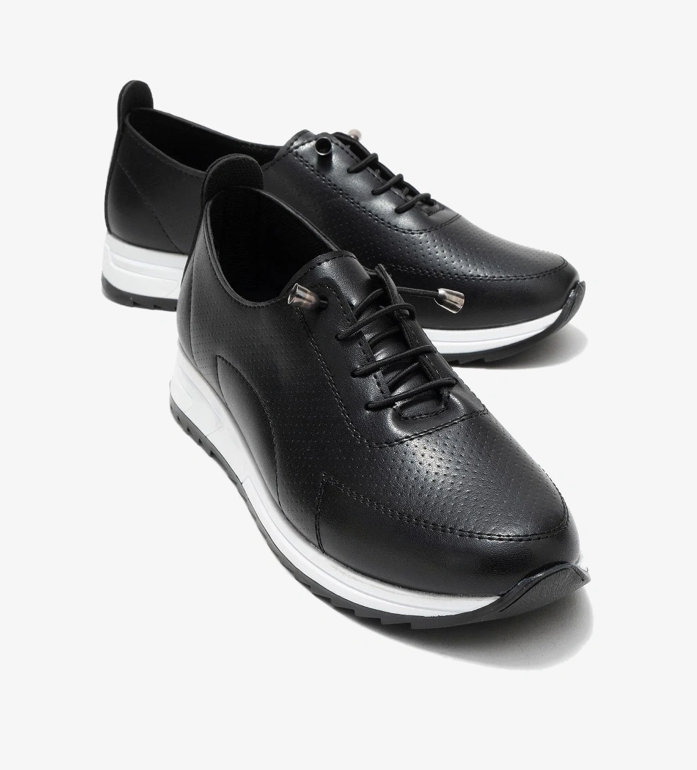 Kum Baskılı Yumuşak Tabanlı Kadın Ayakkabı SİYAH CİLT