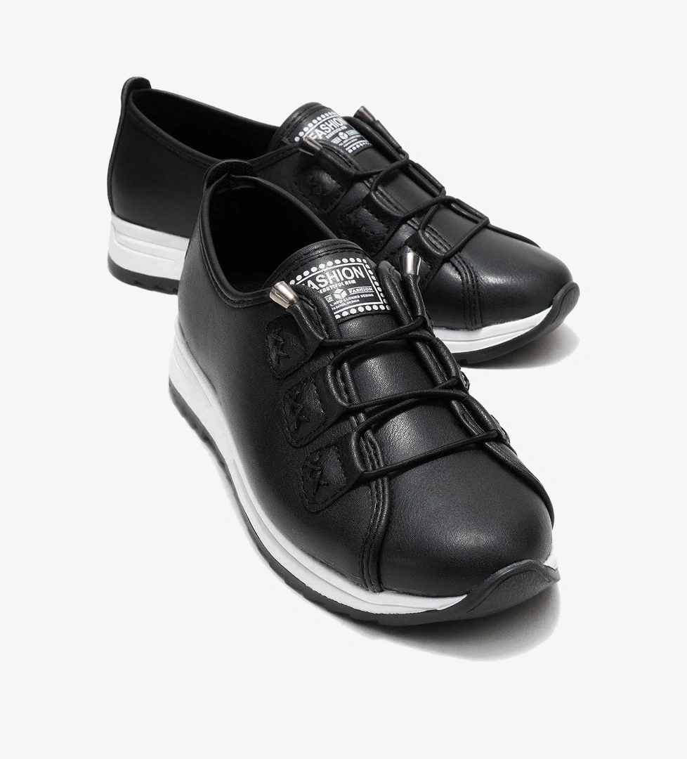 Ccway Lastikli Dikişli Günlük Kadın Ayakkabı SİYAH CİLT model görseli