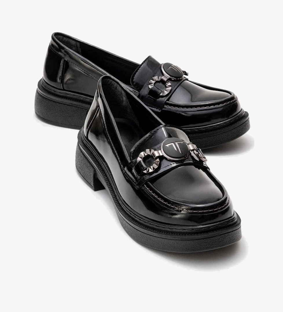 Kadın Aksesuar Tokalı Loafer Ayakkabı SİYAH RUGAN