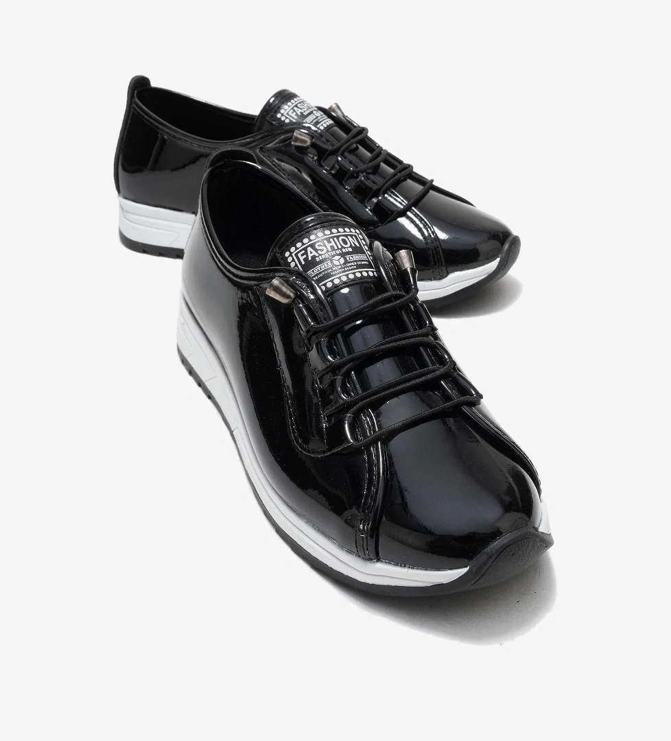 Yumuşak Tabanlı Lastik Bağcıklı Kadın Ayakkabı SİYAH RUGAN - Görsel 1