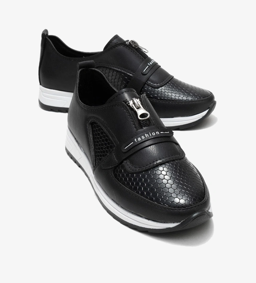 Ccway Fermuarlı Yılan Desenli Kadın Ayakkabı SİYAH CİLT model görseli