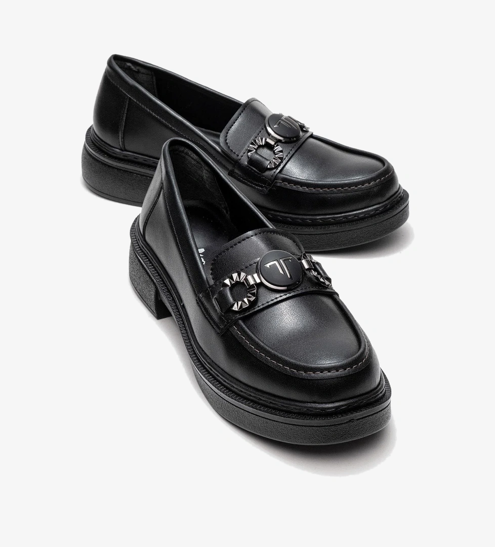 Kadın Aksesuar Tokalı Loafer Ayakkabı SİYAH CİLT - Görsel 1