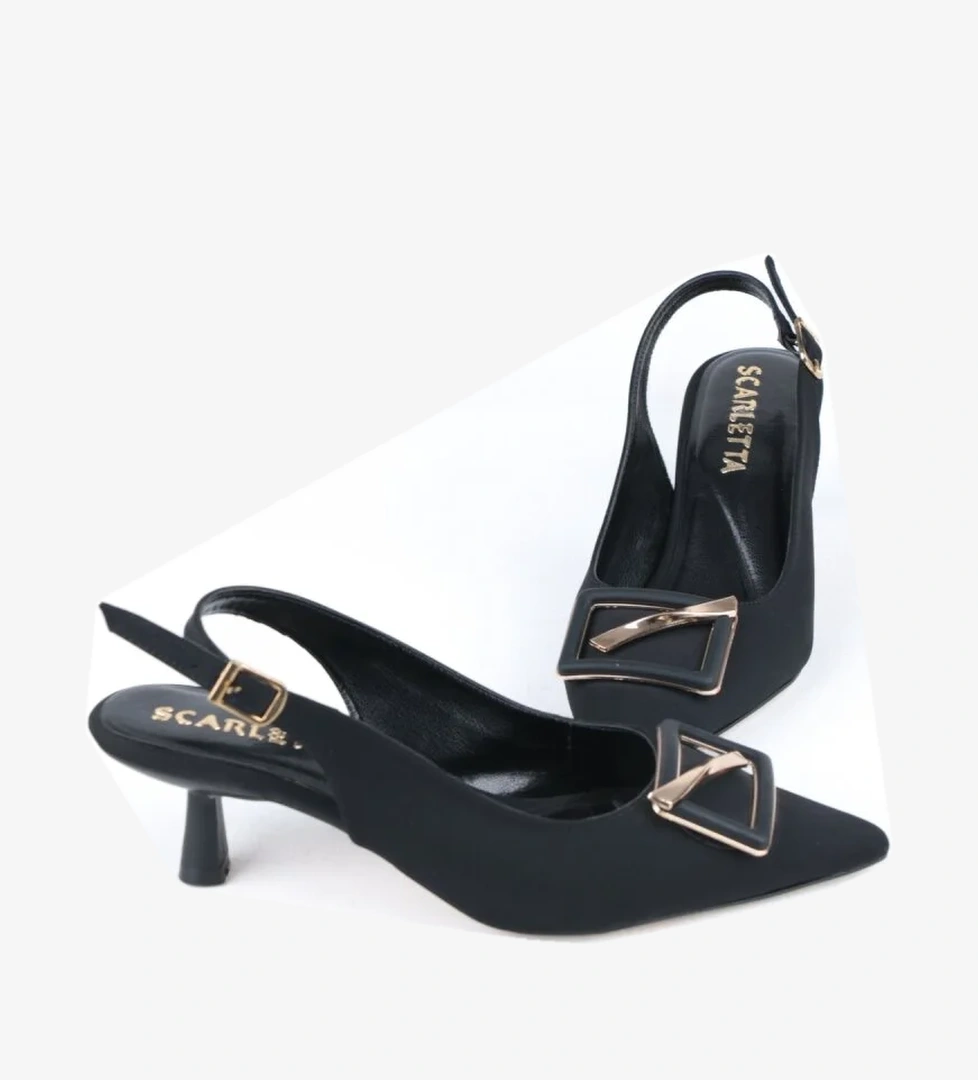 5 Cm Saten Kumaş Arka Açık Topuklu Kadın Ayakkabı - Görsel 1