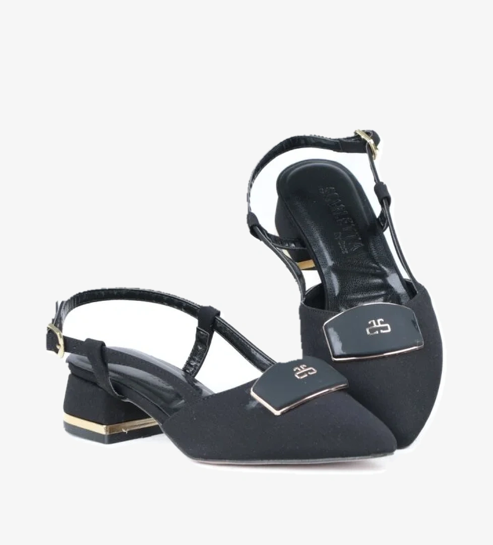 4 Cm Saten Kumaş Arka Açık Topuklu Kadın Ayakkabı - Görsel 1