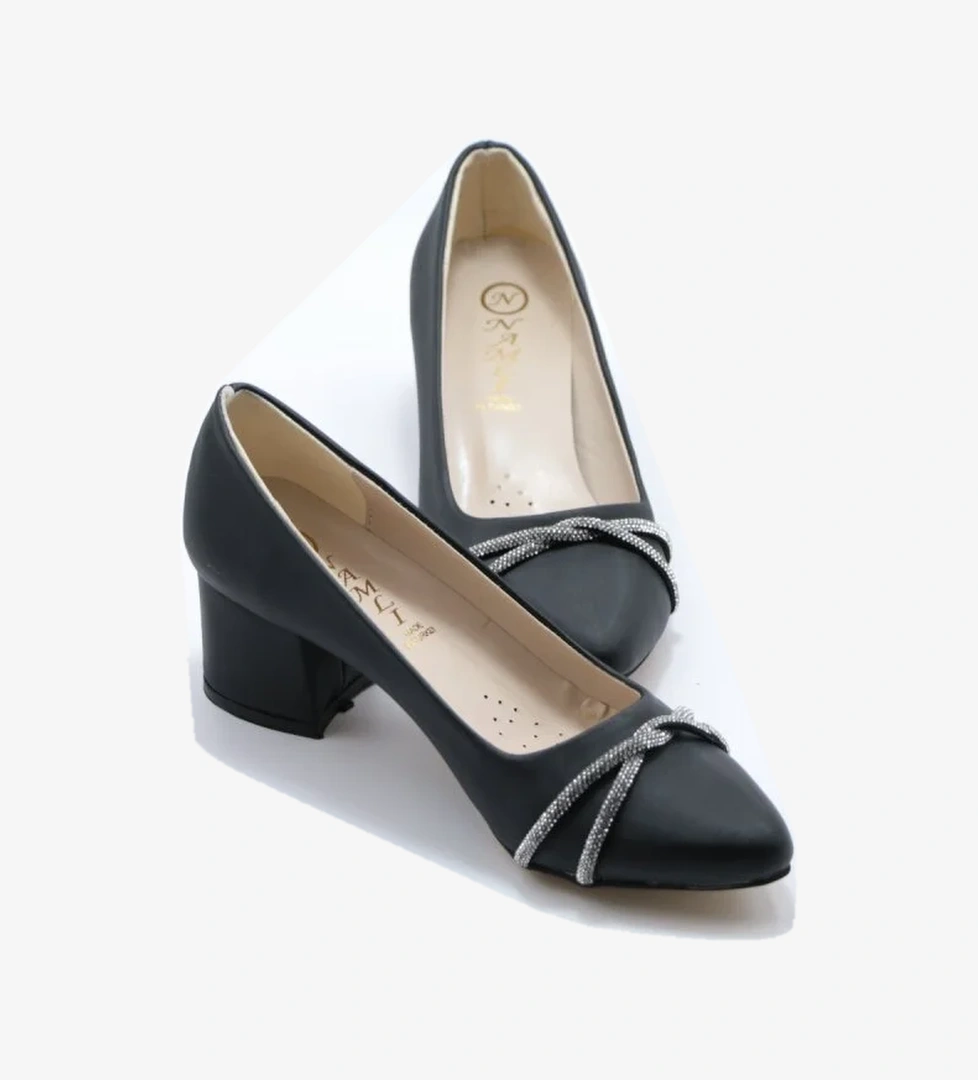 Taşlı 5 Cm Kalın Topuk Topuklu Kadın Ayakkabı - Görsel 1