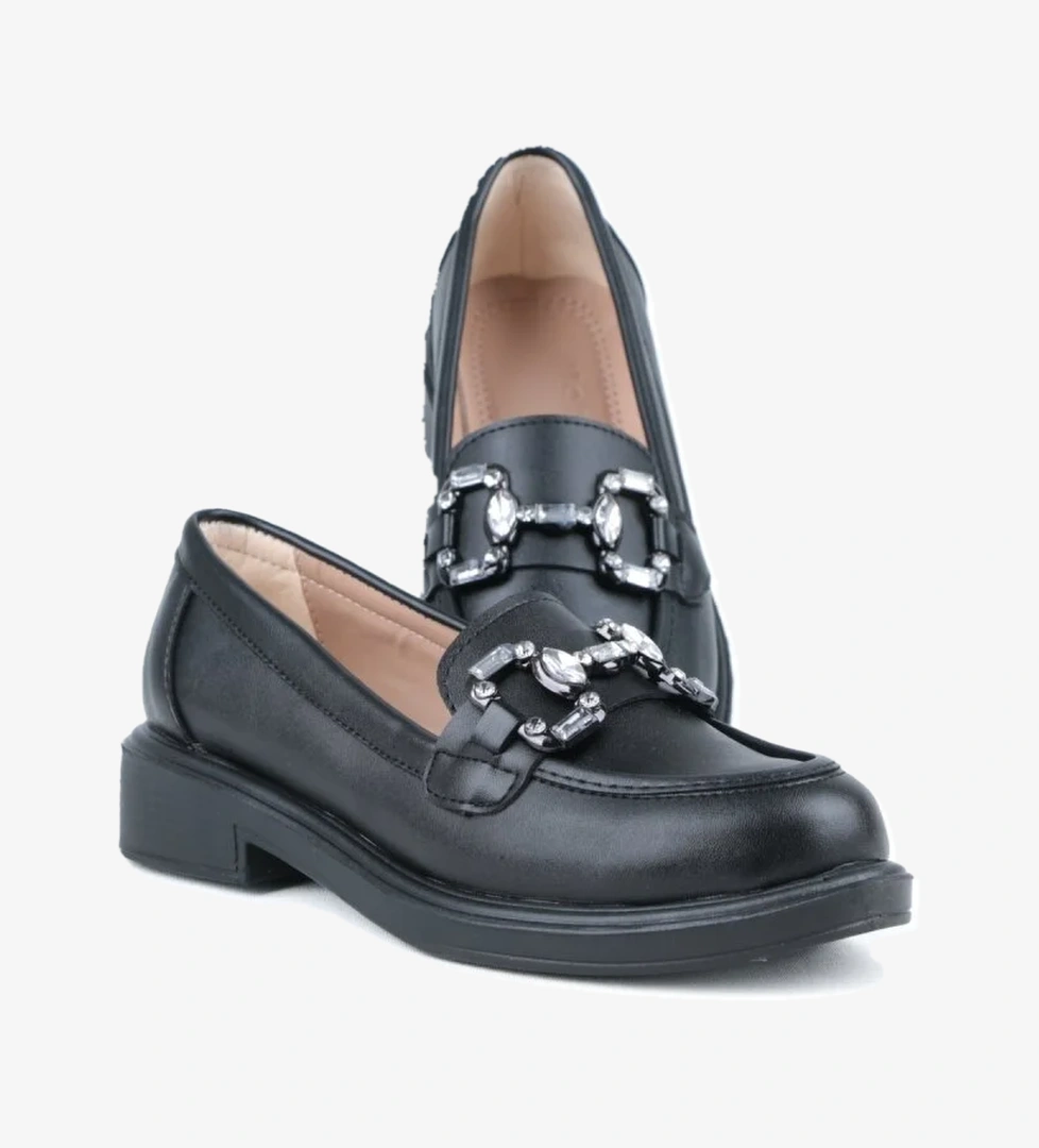 Ayakkabımood Siyah Taş Tokalı Günlük Kadın Leofer Ayakkabı model görseli