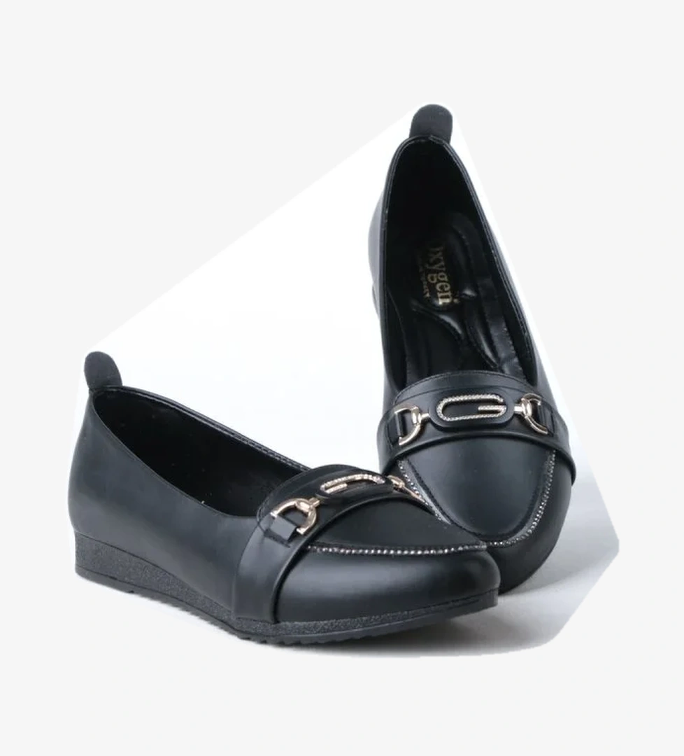 Siyah G Toka Taşlı Kadın Babet Ayakkabı - Görsel 1