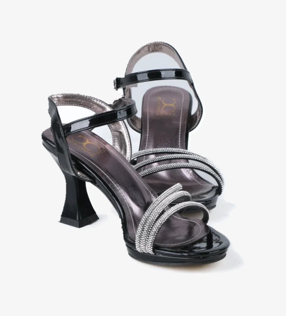 VM411 7 Cm Siyah Platform Topuk Kadın Sandalet - Görsel 1