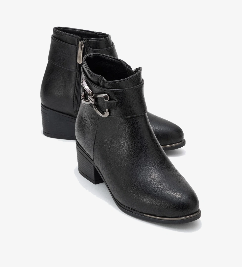 Kadın Çift Üçgen Tokalı Topuklu Bot SİYAH CİLT - Görsel 1