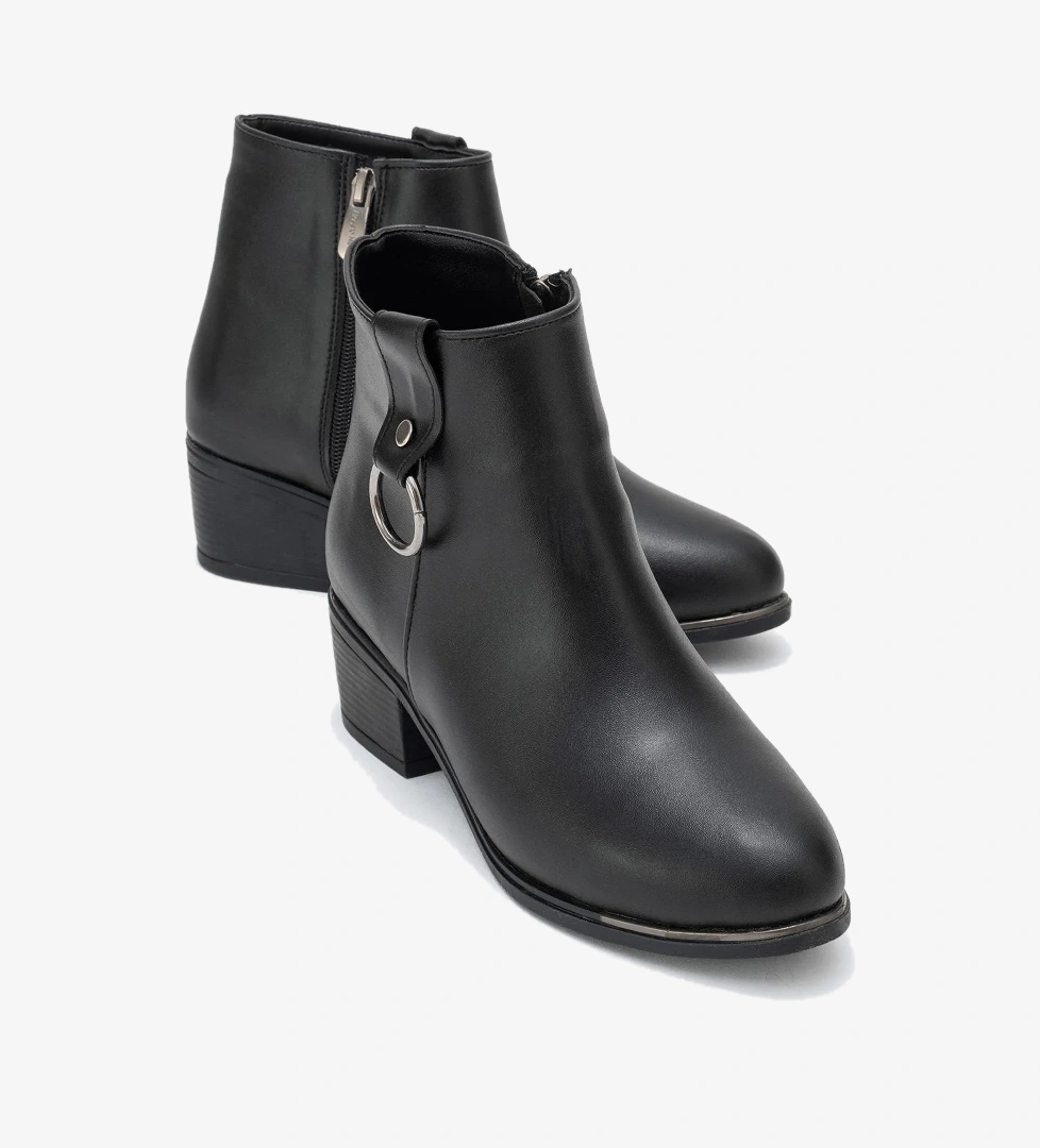Kadın Halka Tokalı Topuklu Bot SİYAH CİLT - Görsel 1
