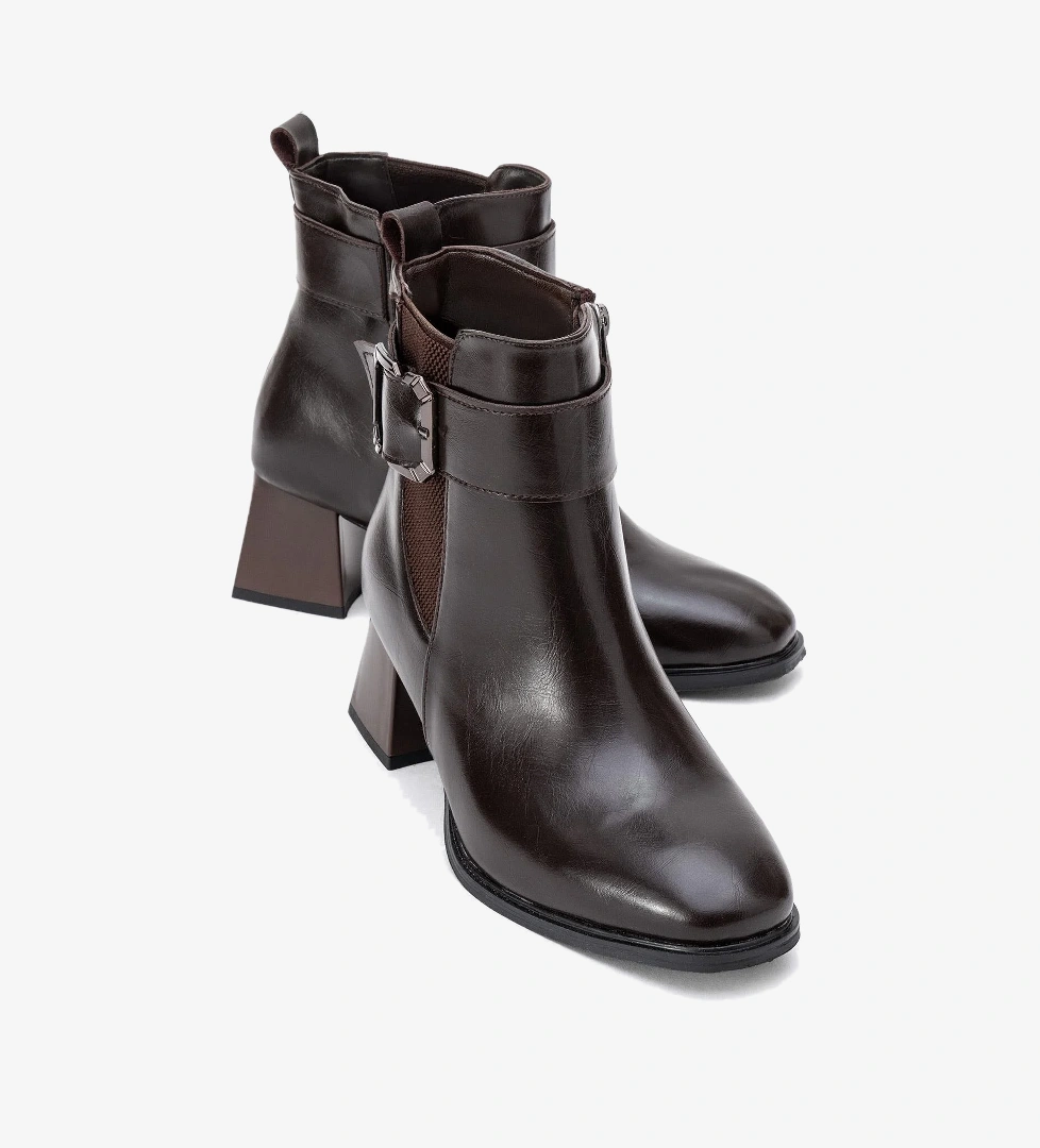 Ccway Sade Streçli Topuklu Bot Kahve Si̇yah Ci̇lt model görseli