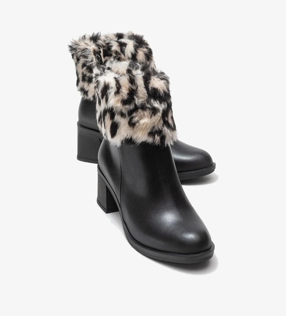 Kadın Topuklu Kürklü Boğazlı Bot SİYAH CİLT