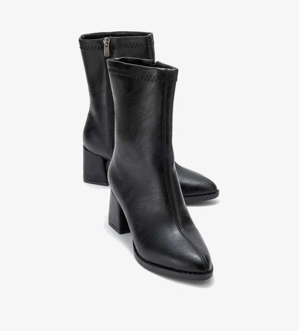 Sade Dikişli Fermuarlı Kadın Topuklu Bot SİYAH CİLT