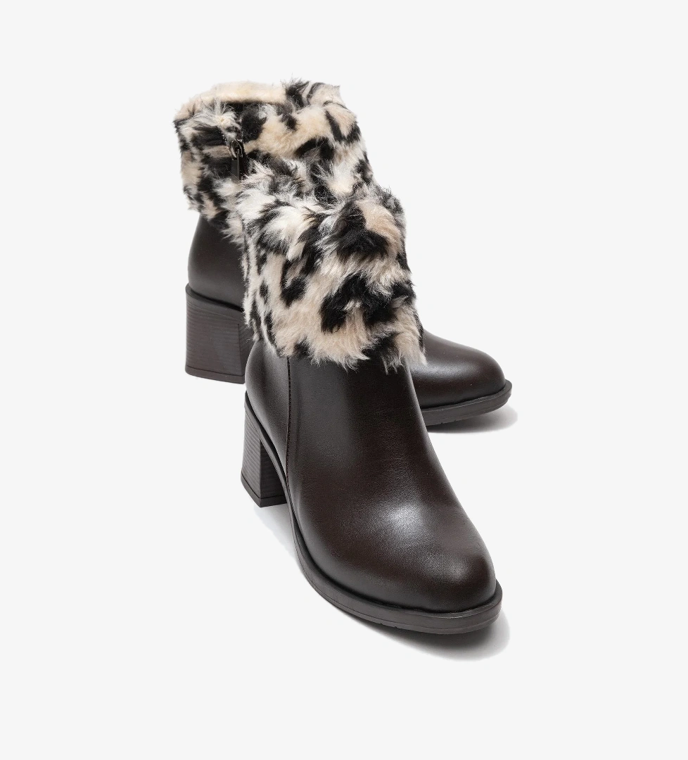 Kadın Topuklu Kürklü Boğazlı Bot KAHVE CİLT