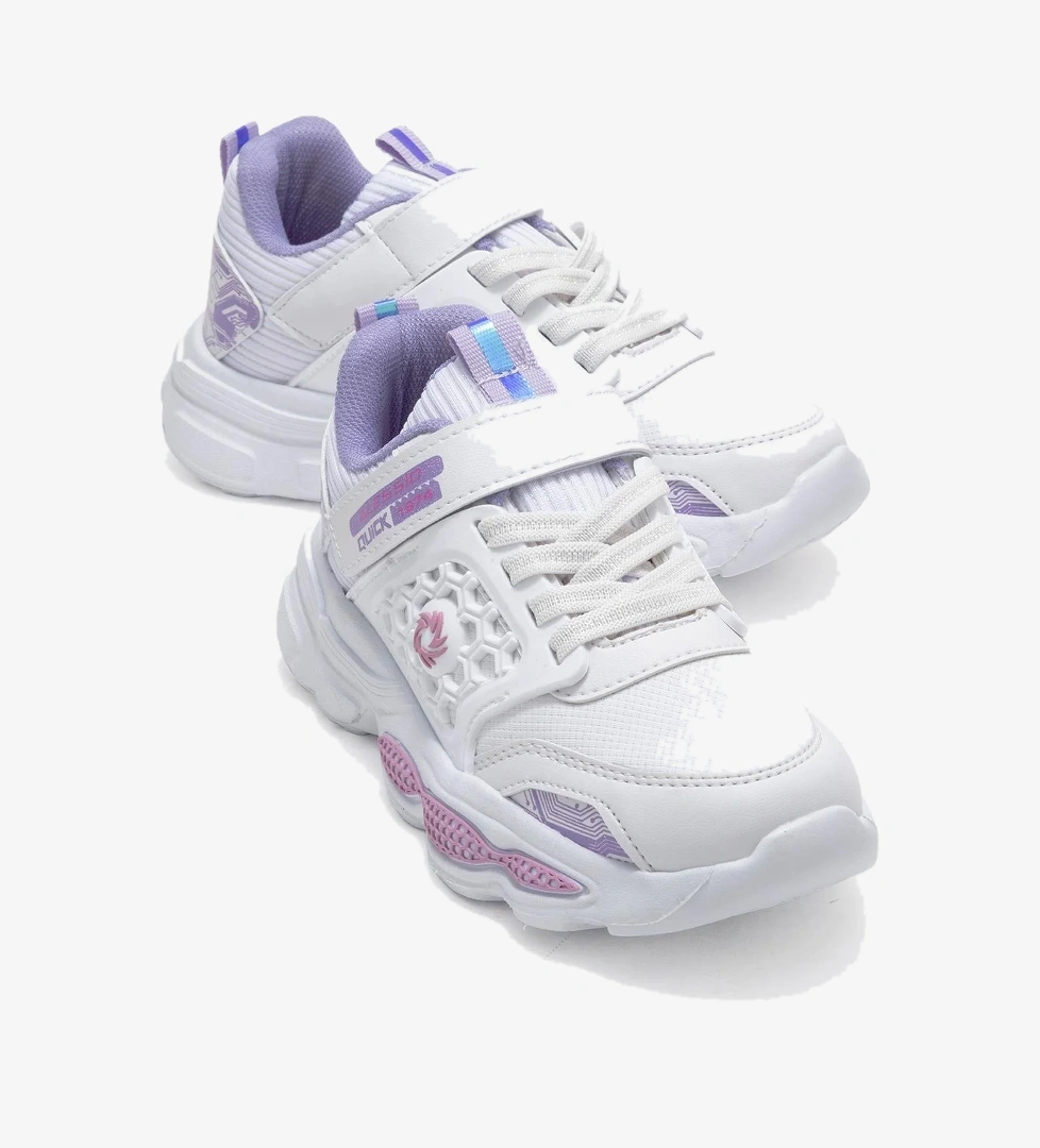 Bağcıklı Cırtlı Çocuk Spor Ayakkabı; BEYAZ LİLA