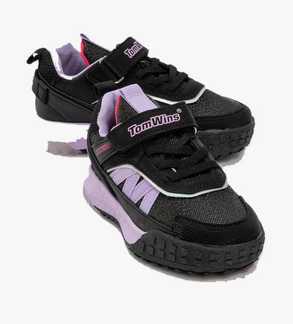 Işıklı Cırtlı Çocuk Spor Ayakkabı SİYAH LİLA