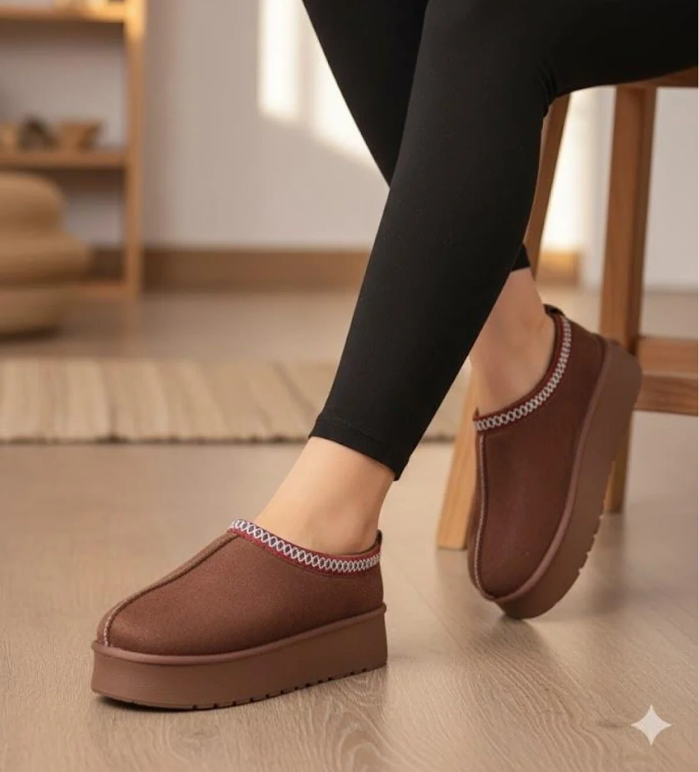 1191 İçi Kürklü Kalın Taban Önü Kapalı Kışlık Kadın Terlik