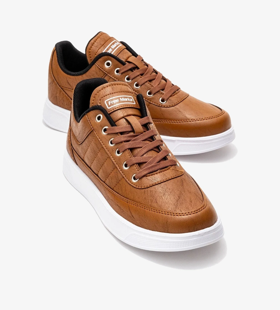 Yan Dikişli Bağcıklı Erkek Spor Ayakkabı; TABA BEYAZ