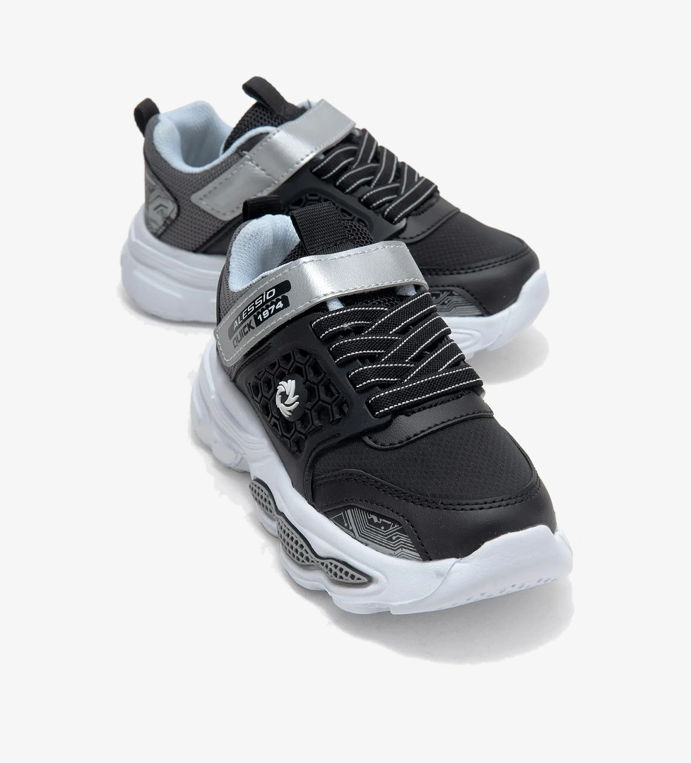 Ccway Bağcıklı Cırtlı Çocuk Spor Ayakkabı; Si̇yah Beyaz model görseli