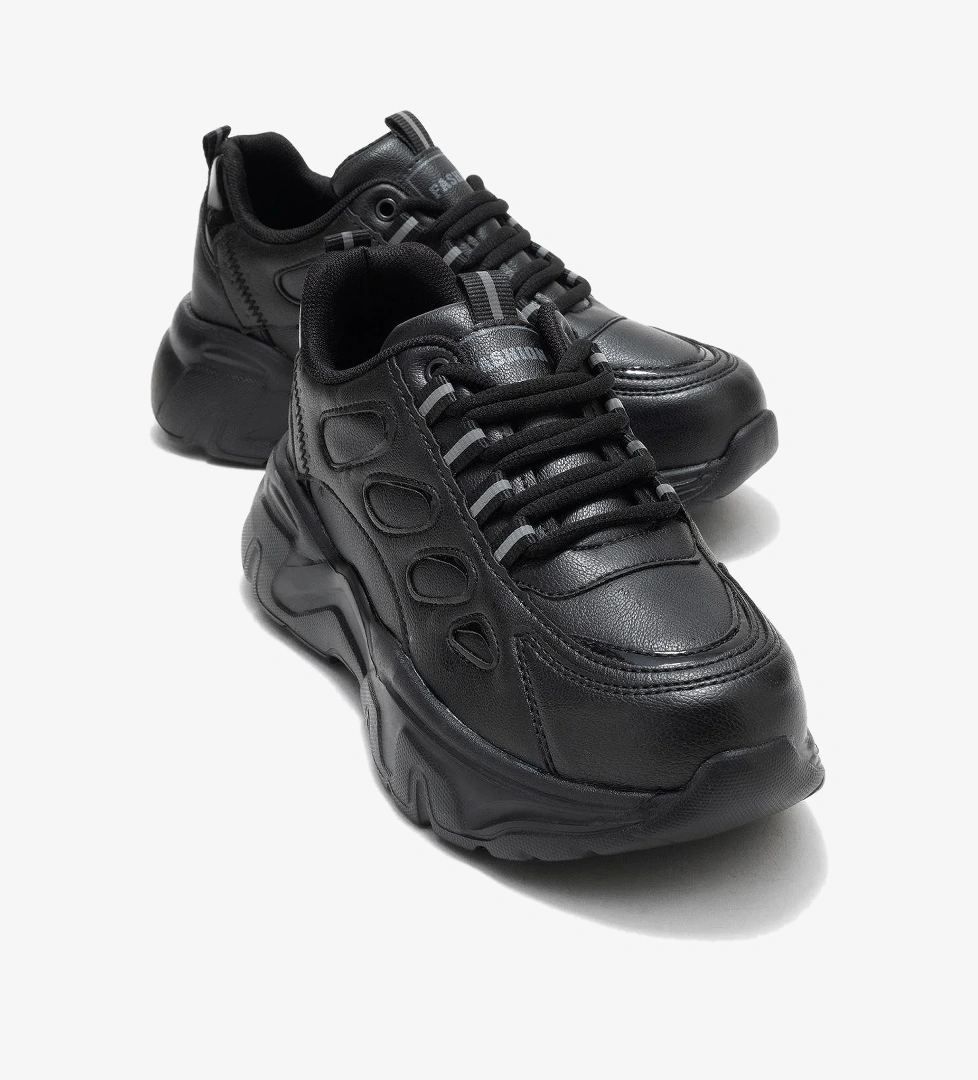 Yan Halka Desenli Kadın Spor Ayakkabı SİYAH SİYAH - Görsel 1