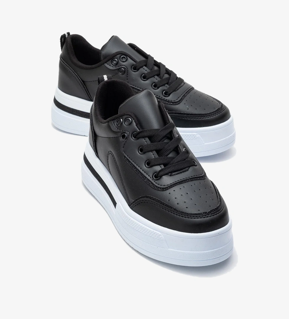 Kadın Taşlı Spor Ayakkabı SİYAH BEYAZ