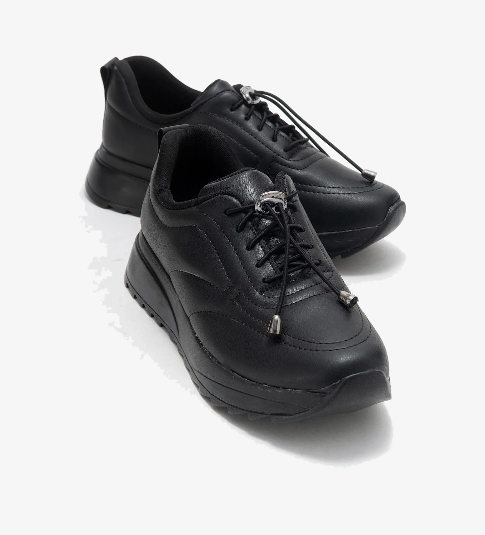 Kadın Dikişli Lastikli Spor Ayakkabı SİYAH SİYAH