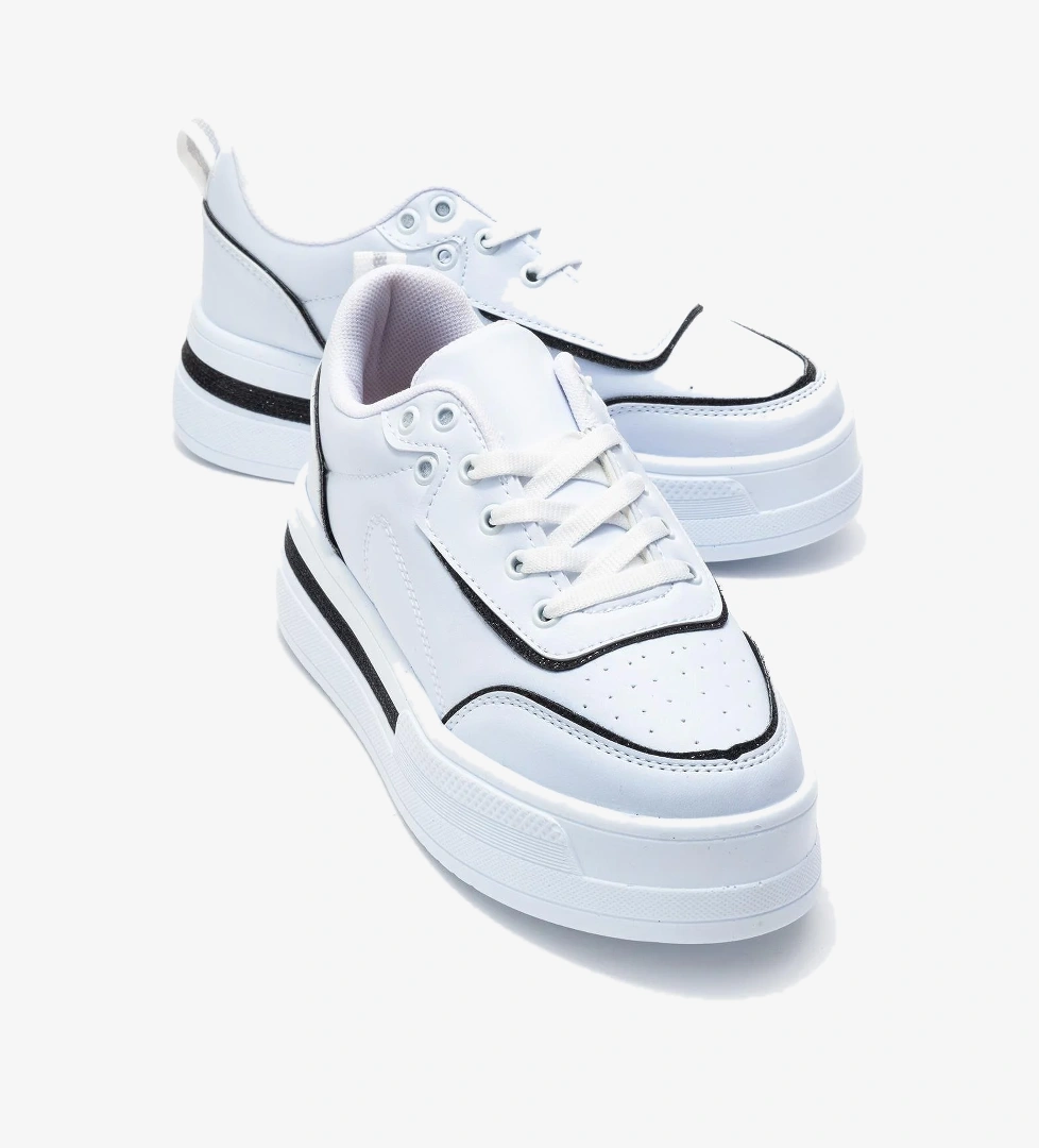 Kadın Taşlı Spor Ayakkabı BEYAZ SİYAH