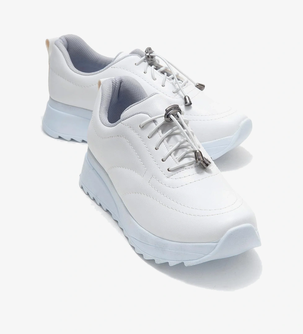 Kadın Dikişli Lastikli Spor Ayakkabı BEYAZ BEYAZ