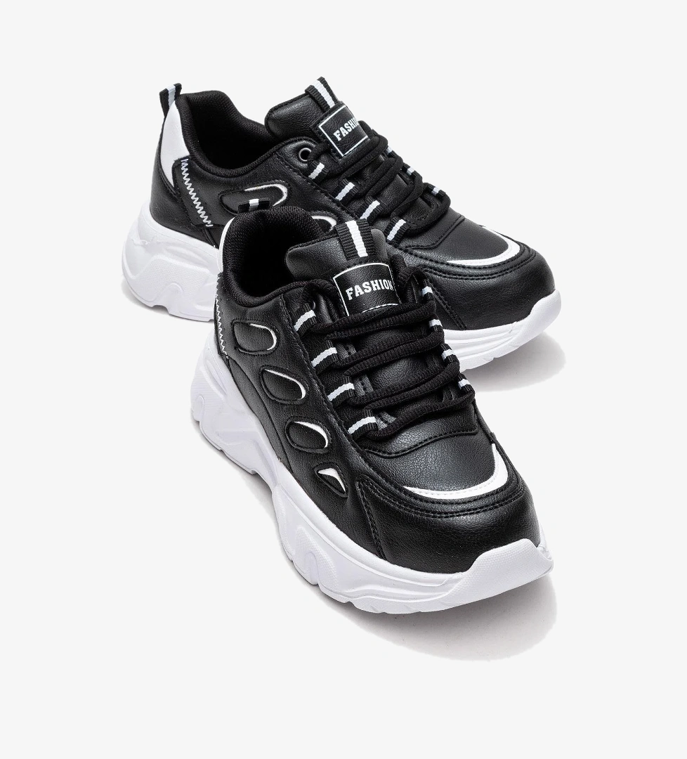 Yan Halka Desenli Kadın Spor Ayakkabı SİYAH BEYAZ