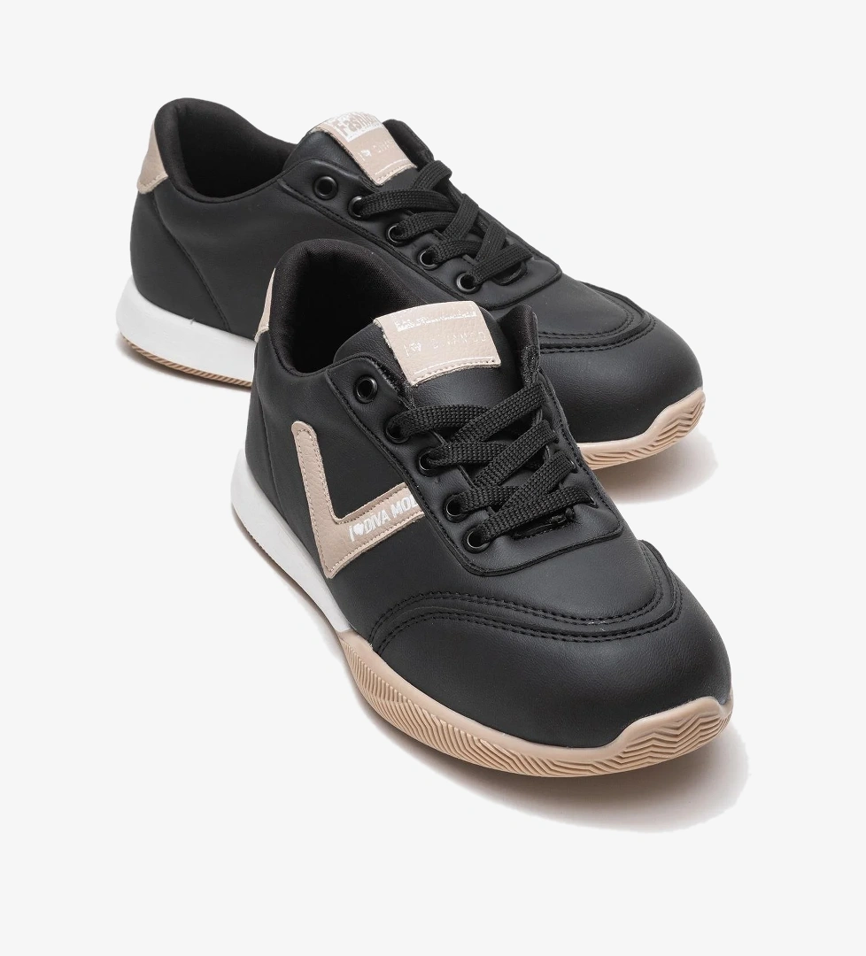 Bağcıklı Kadın Spor Ayakkabı; SİYAH VİZON - Görsel 1