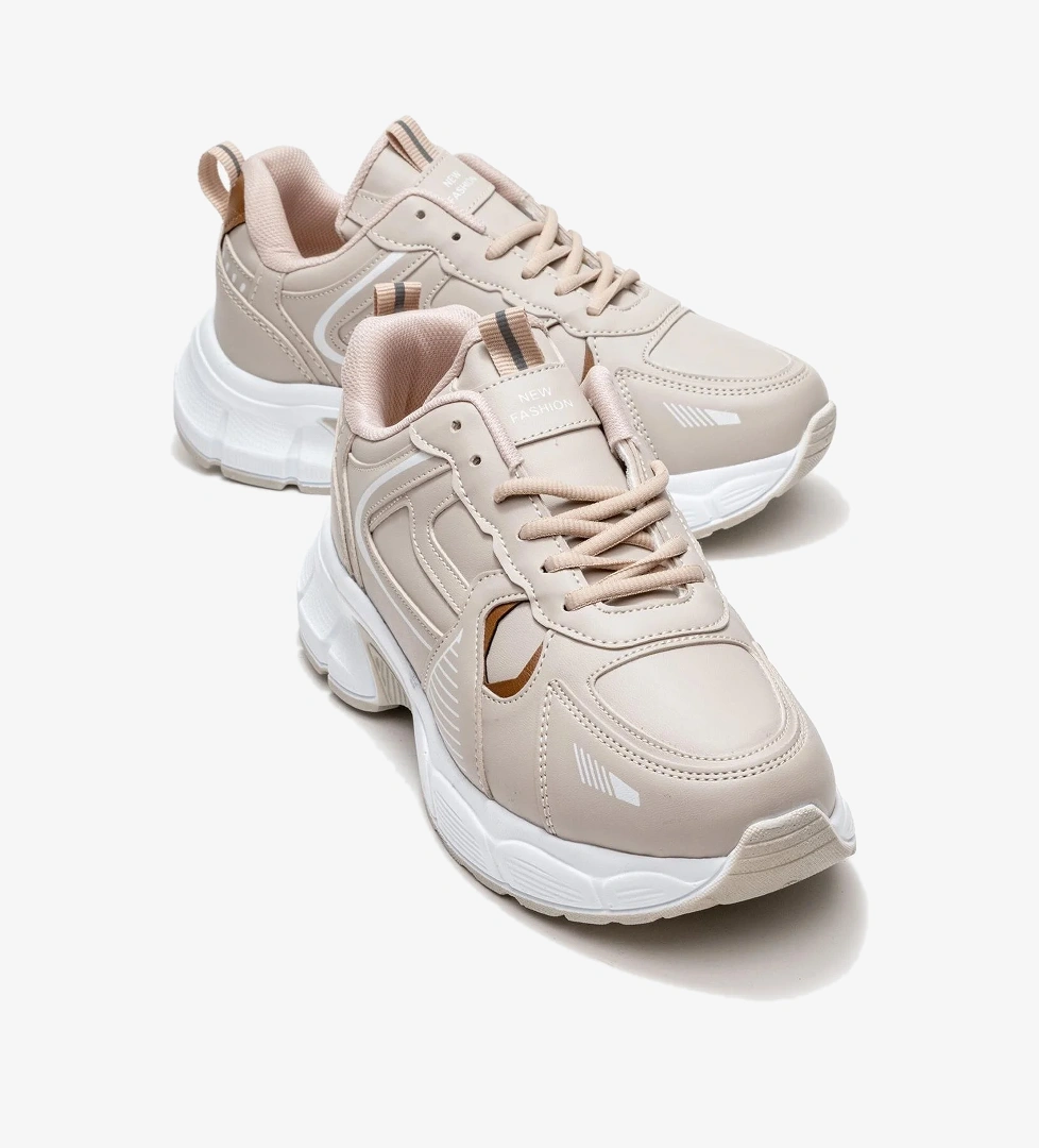 Bağcılklı Kadın Spor Ayakkabı BEJ BEYAZ TABA