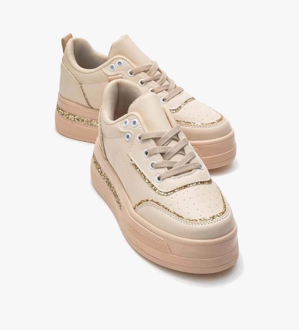 Kadın Taşlı Spor Ayakkabı BEJ ALTIN - Görsel 1