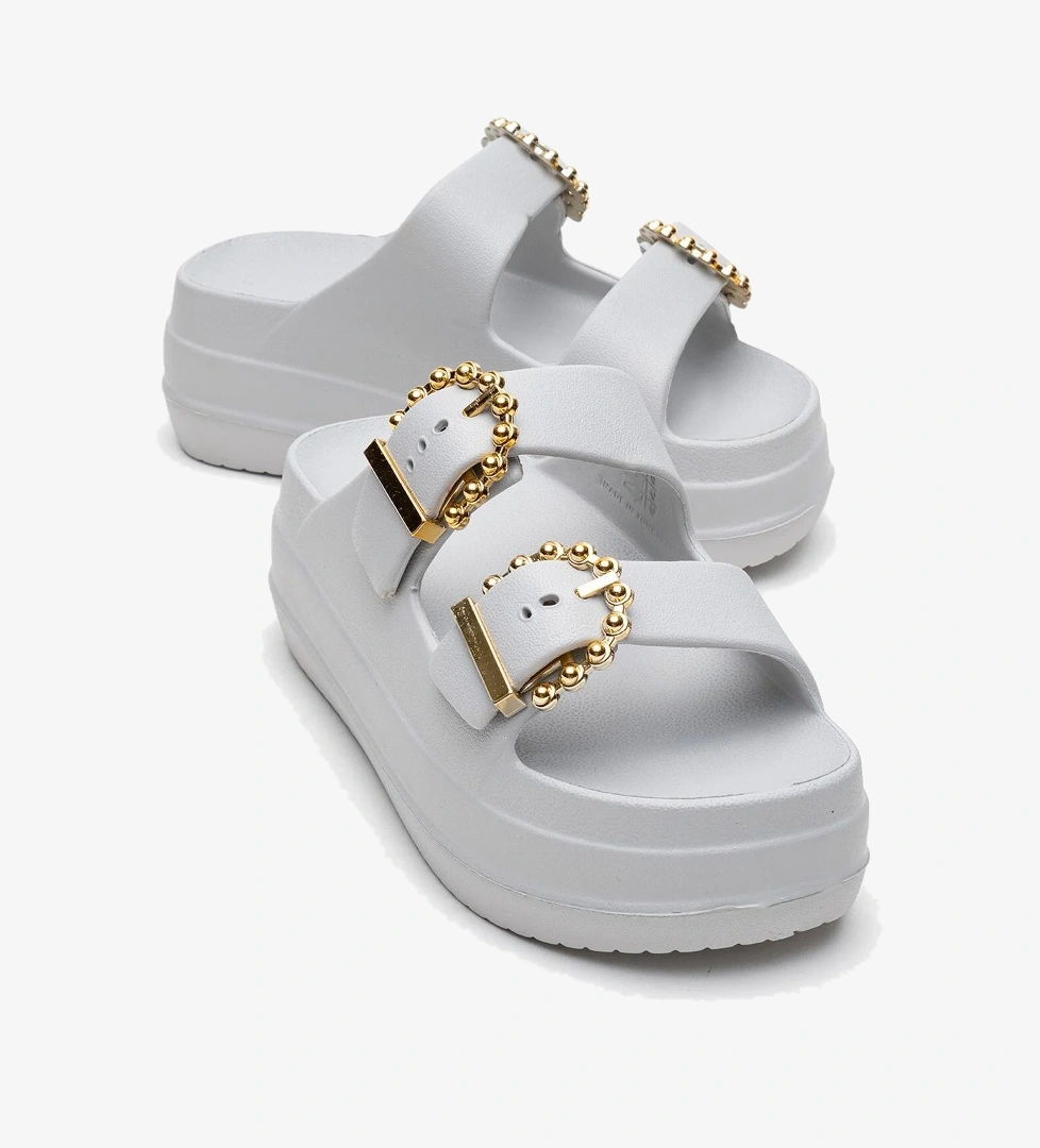 2 Tokalı Kadın Düz Terlik GRİ