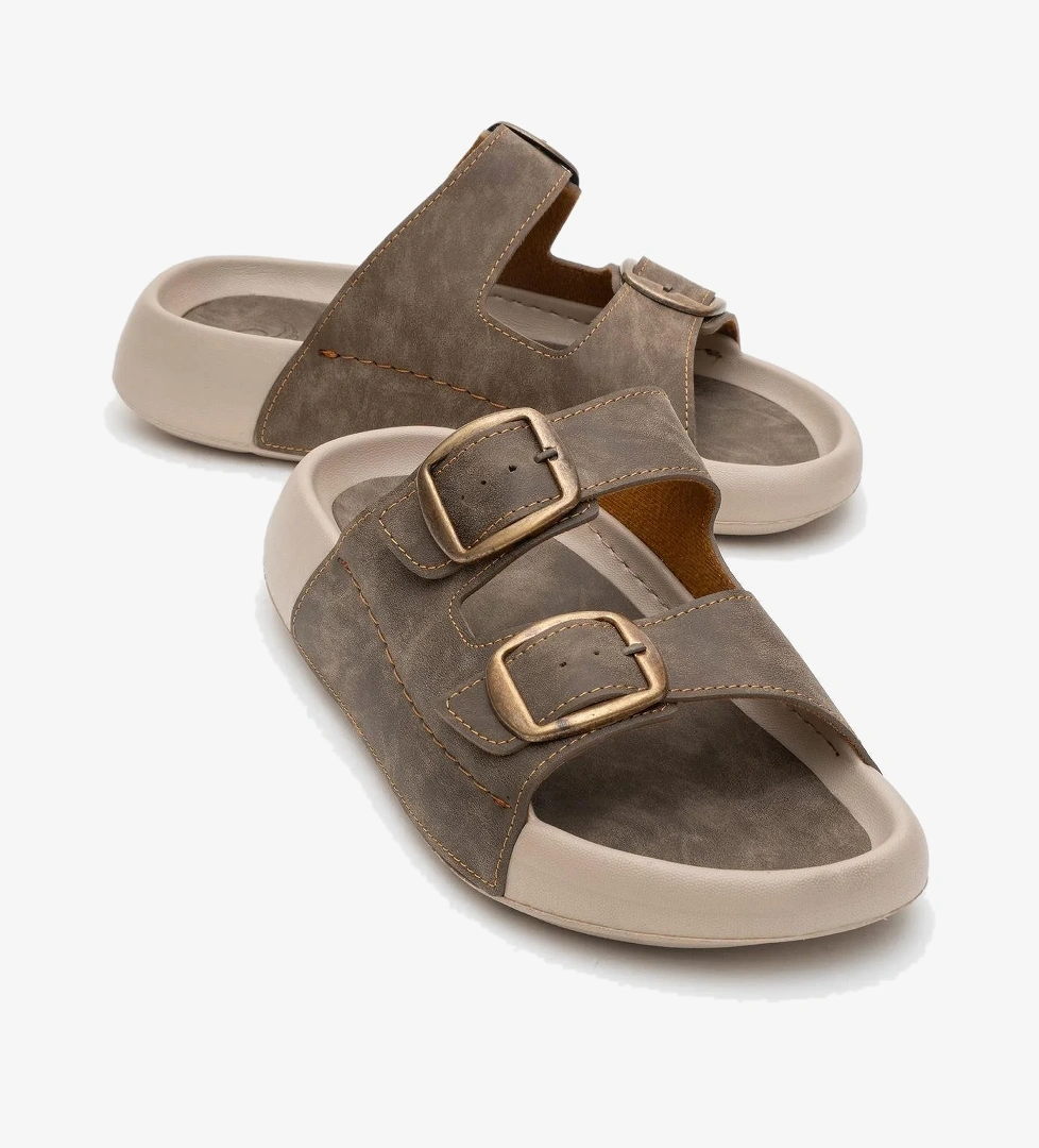 Erkek Gold Tokalı Terlik VİZON - Görsel 1