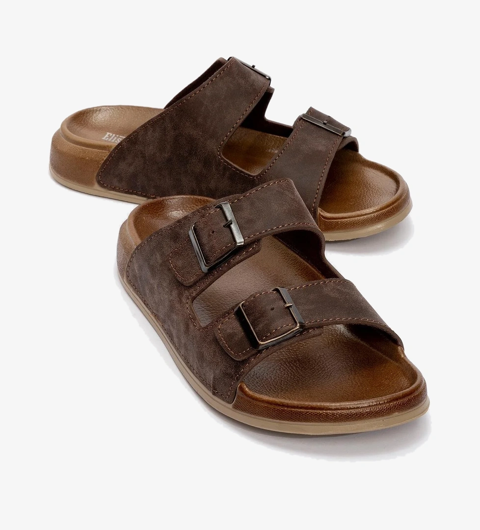 Erkek 2 Toka Kemerli Terlik KAHVE - Görsel 1