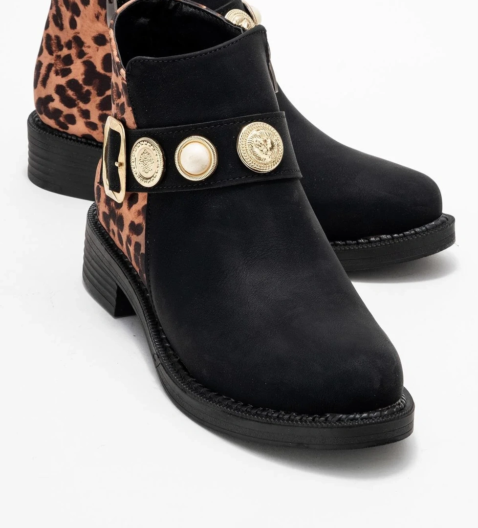 Kadın Topuklu Boğazlı Bot SİYAH ZÜMRÜT LEOPAR