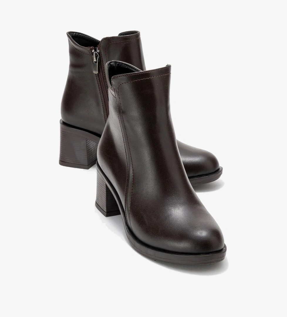 Kadın Sade Fermuarlı Bot KAHVE CİLT